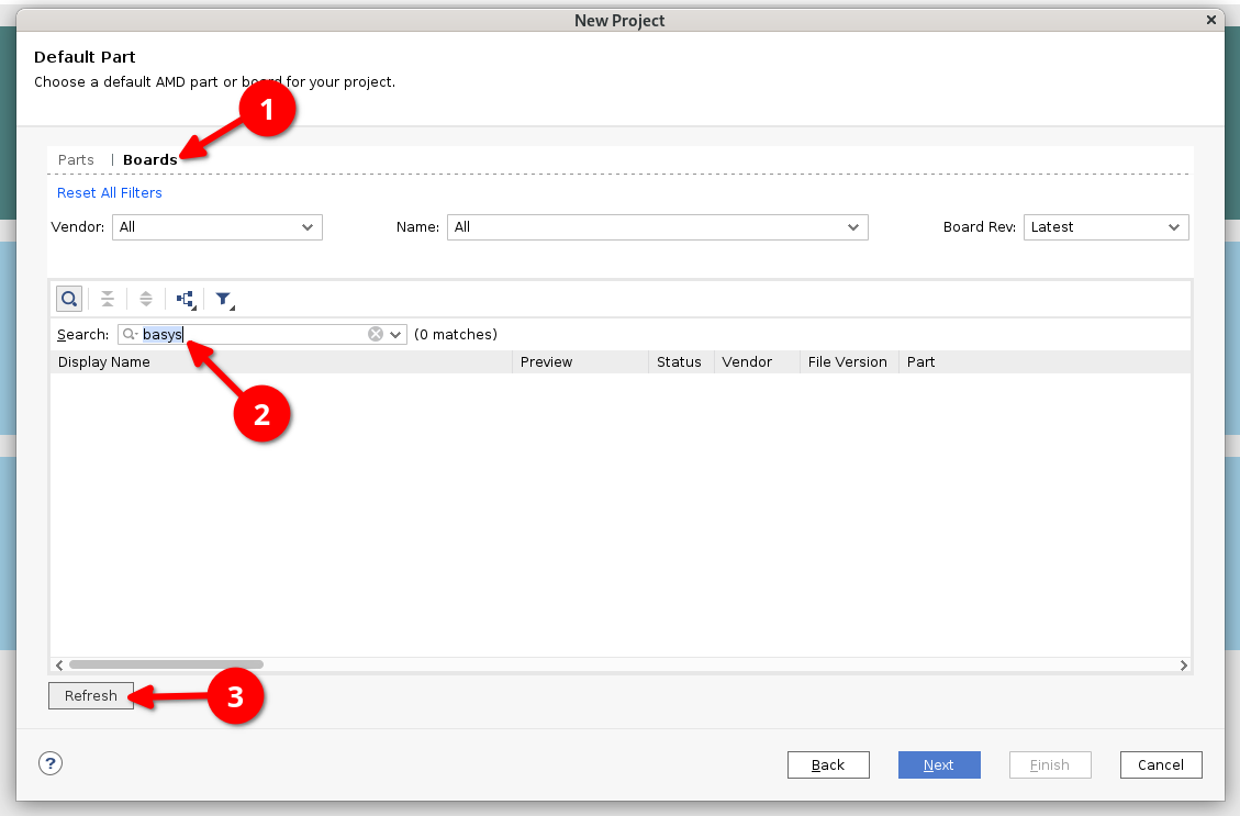 Screenshot of Vivado Board Selection screen