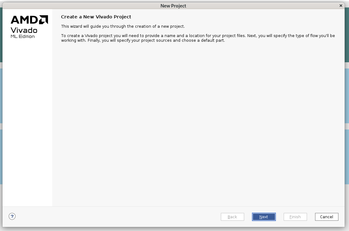 Screenshot of Vivado Create Project screen