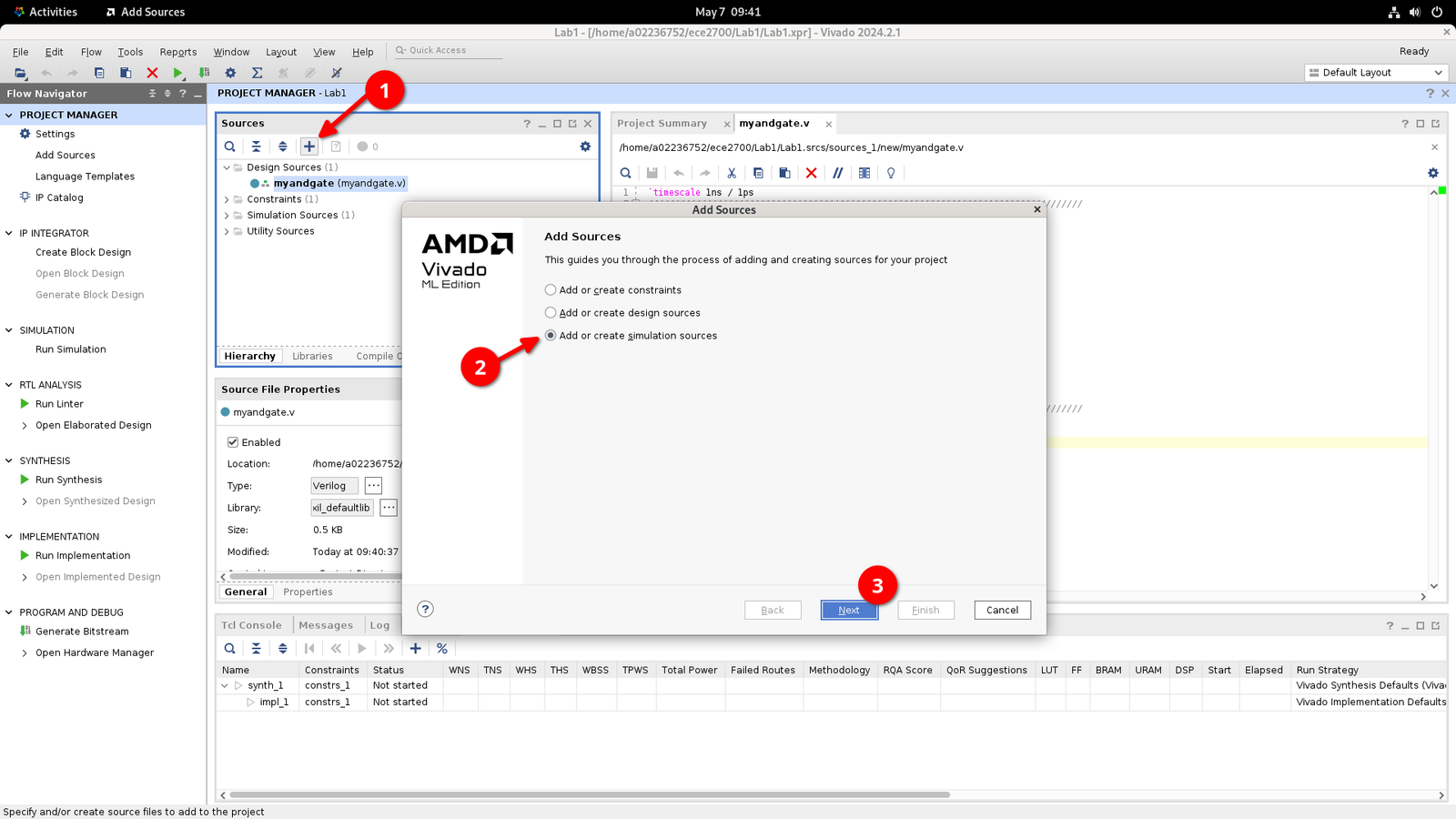 Screenshot of Vivado Project Manager