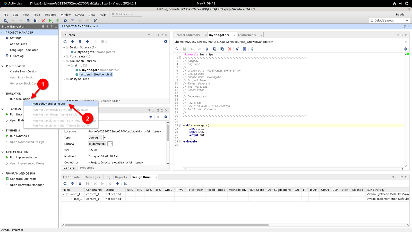 Screenshot of Vivado Simulation Button