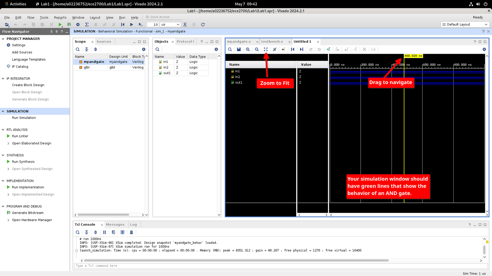 Screenshot of Vivado Simulation