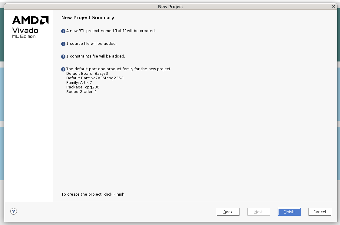 Screenshot of Vivado Summary screen