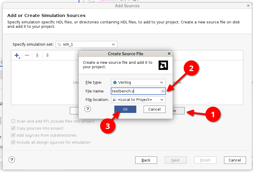 Screenshot of Vivado Testbench Creation